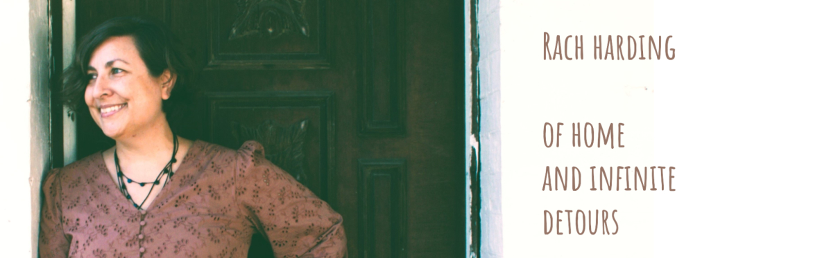 Picture of Rach Harding, title of album "Of home and infinite detours"