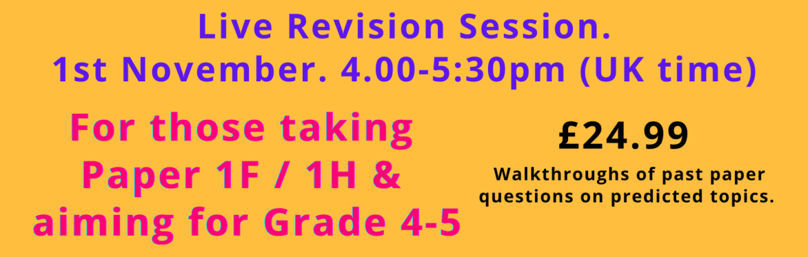 1st November – Paper 1F/1H Revision (Grade 4-5) Predicted topics · Past question walkthroughs · £24.99