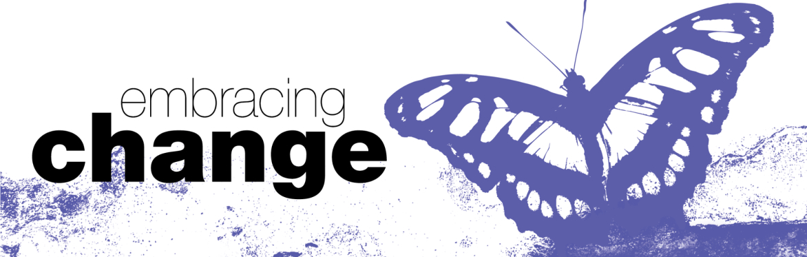The embracing change event logo which is primarily made up of a butterfly.