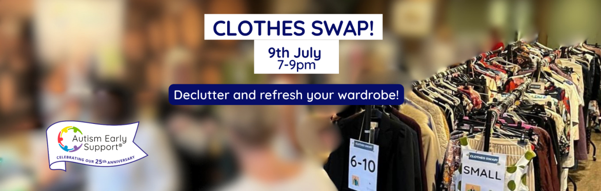 Ladies clothes on rails at a clothes swap event