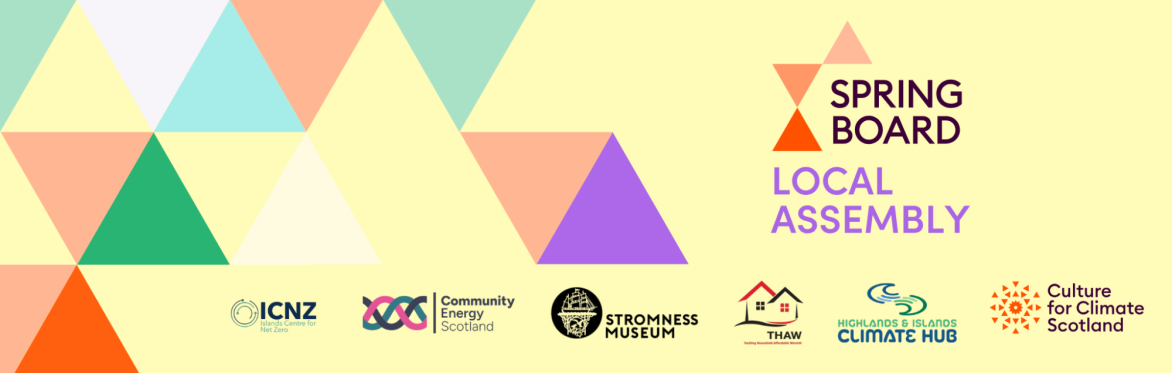 SPRINGBOARD local assembly graphic with colourful triangles and organisation logos