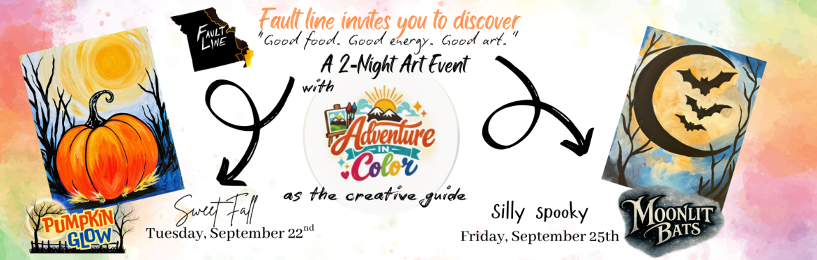 Fault Line St. Charles invites you to “Good food, Good energy, Good art!”  Paint Tues or Friday or both 2-Night Pass
