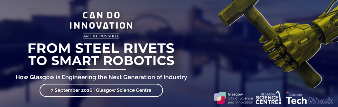 Banner showing photo of the Clyde, with a robotic arm holding a hammer.