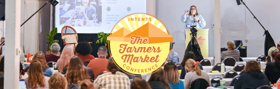 Molly Balint onstage at the farmers market conference, speaking to an audience