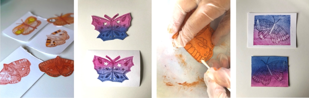 Etched printing plate and print of butterfly