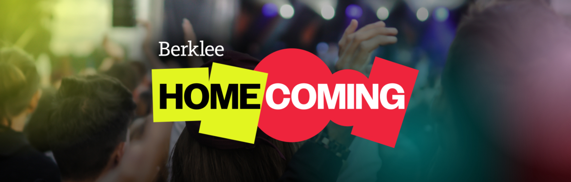 crowd with branded text 'Berklee Homecoming'