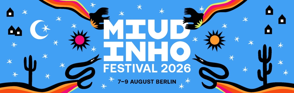 Miudinho Festival 2026 logo with the festival dates on a yellow background and colourful decorations