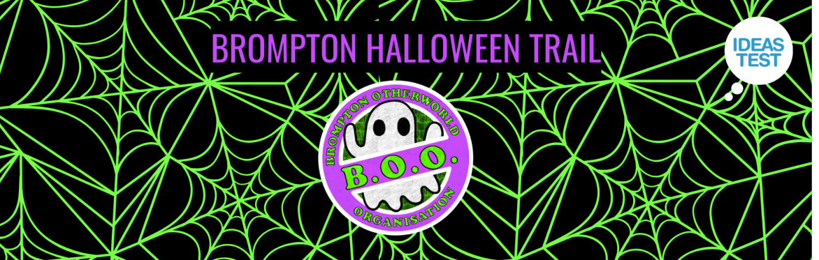 The Brompton Otherworld Organisation logo for the Brompton Halloween Trail 2026 on a black background covered in green spiderwebs.