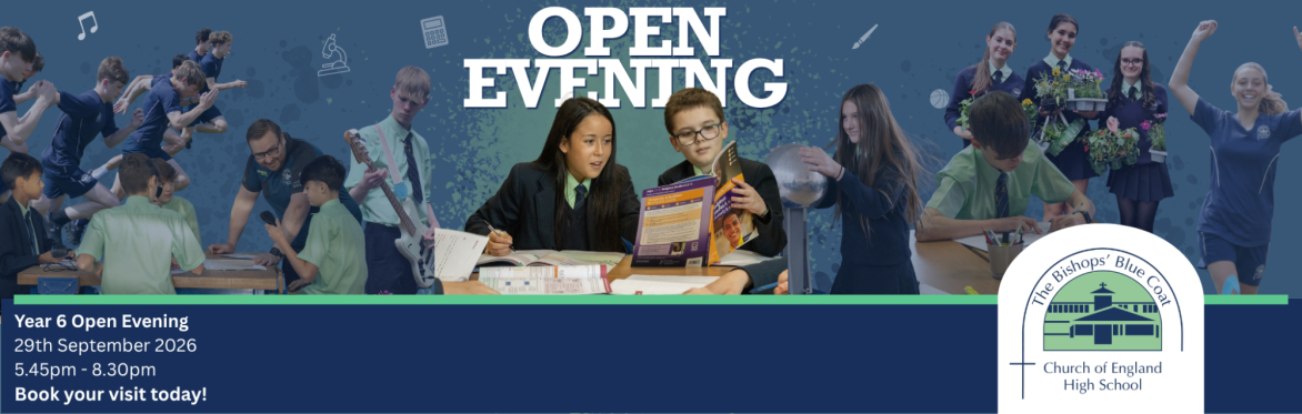Open evening banner with an image of students and text with the date, Tuesday 24th September 5.45pm