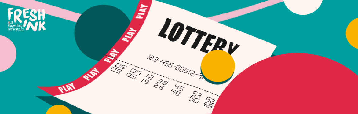 A lottery ticket with two lines of numbers floats among multicoloured lottery balls, which also look like bubbles.