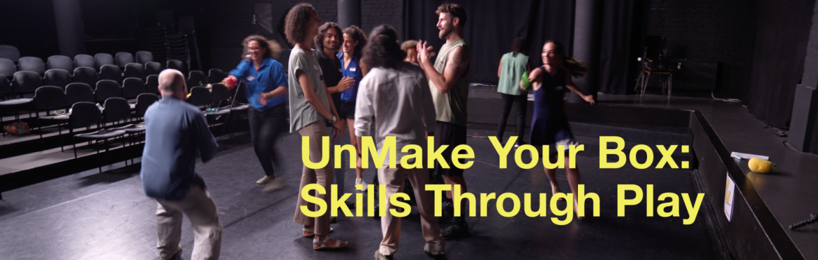 Event promo graphic for UnMake Your Box: Boost Interpersonal Skills Through Play, with participants laughing & connecting during a session