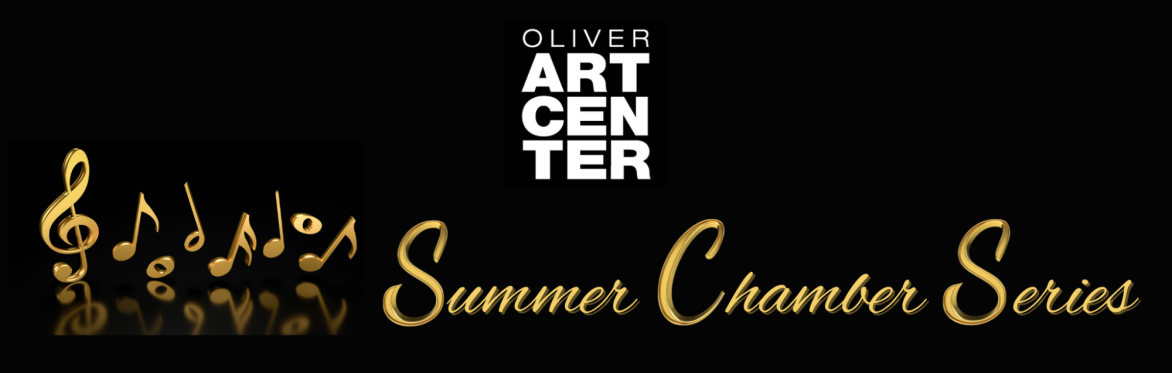 Oliver Art Center logo on a background of musical notes