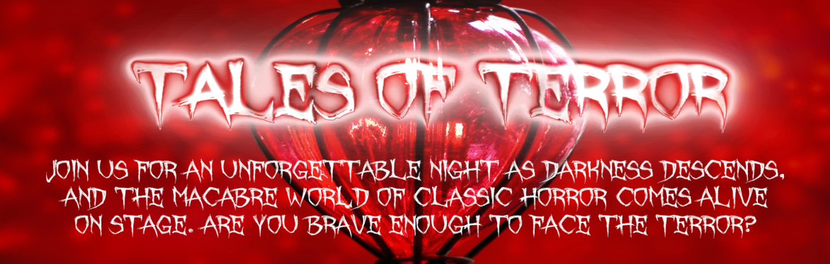 A heart-shaped red lamp with the title 'Tales of Terror' written over it.