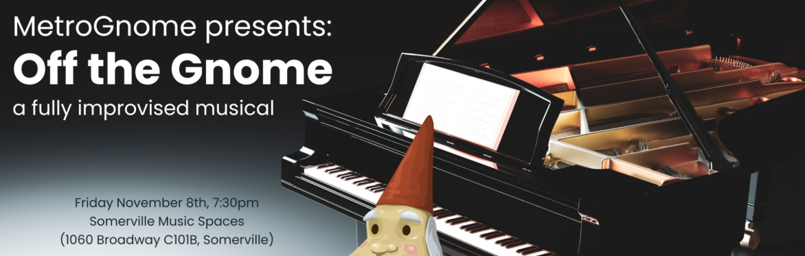 metrognome show poster with a piano and a little gnome head