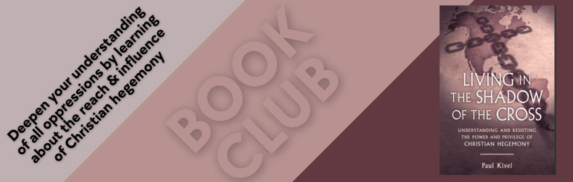 Three tone brownish banner with an image of the book Living in the Shadow of the Cross and word describing a book club in 4 sessions