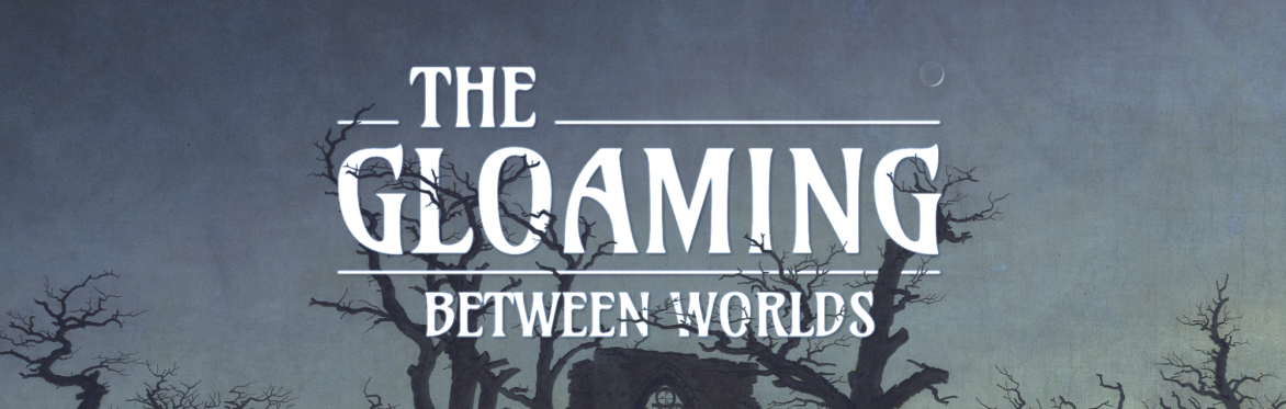 Concert title: The Gloaming - Between Worlds. Image of a ruined church in twilight with trees.