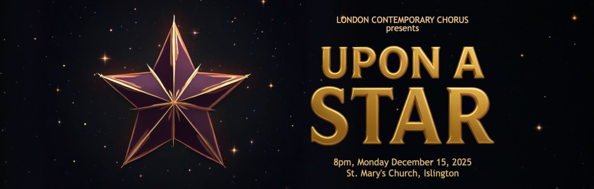 A purple and gold Christmas star in the night sky with the text "Upon a Star"