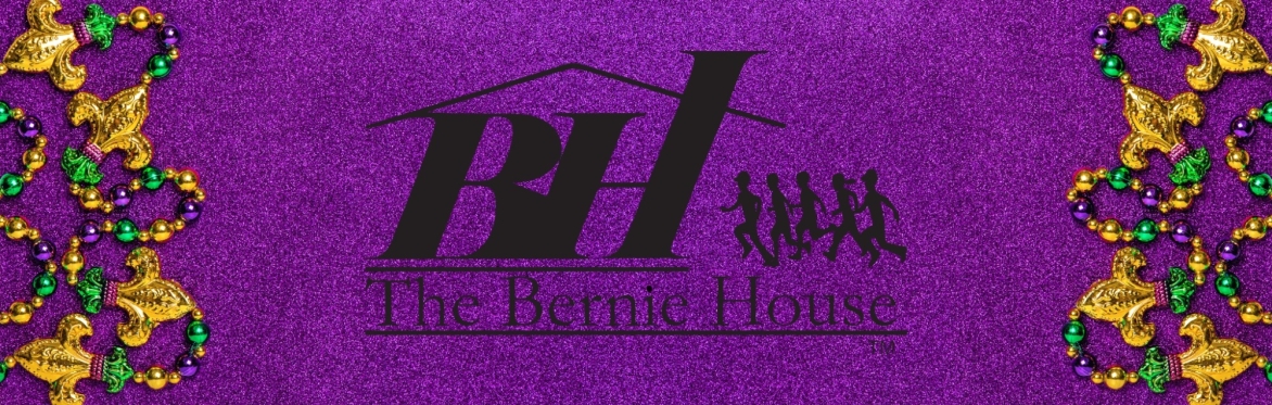 Bernie House Logo Mardi Gras Theme
