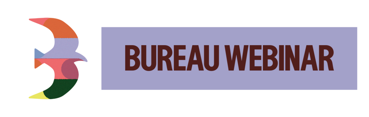 Logo for Bureau Webinar with a colorful shield design and the text 'Bureau Webinar' alongside an outline of a computer and speech bubble.