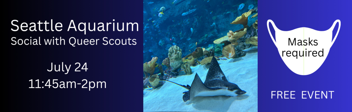 Photo image of a spotted eagle ray swimming along fine, white sand with several types of coral and fish in the background. White silhouette of a mask to the right. Text in event description.