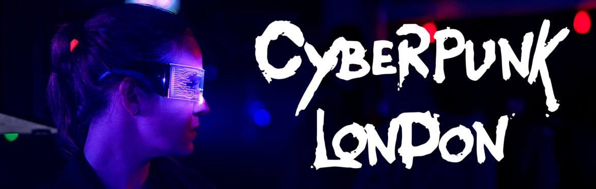 A cyberpunk woman wearing glowing glases