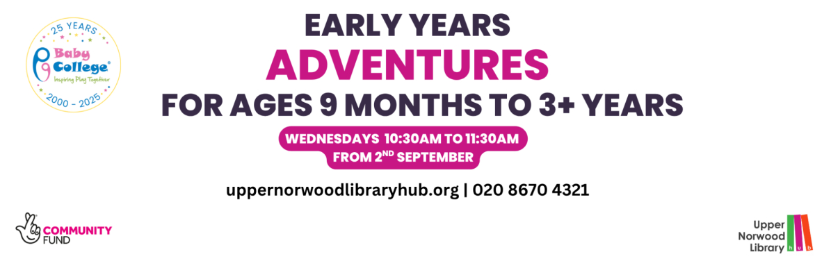 Early Years Adventures - free sessions for 9 months to 3 years+ to play & learn for low income families