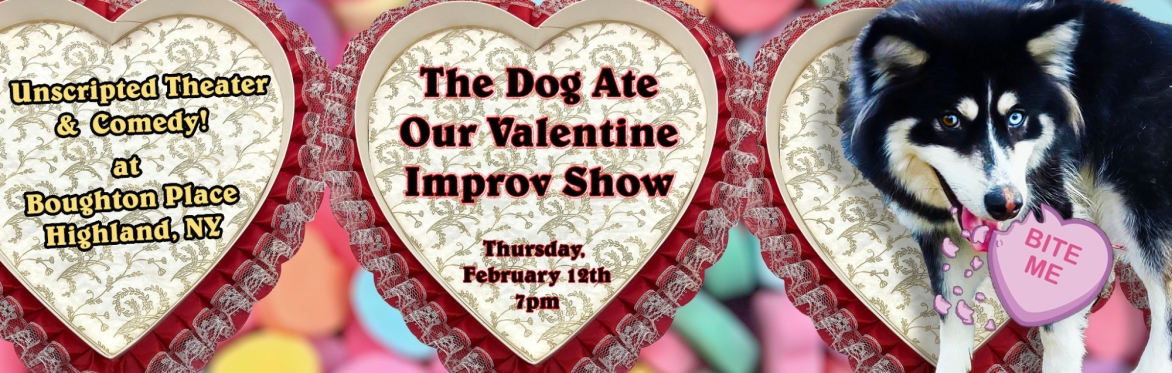 A dog eats a valentine candy.