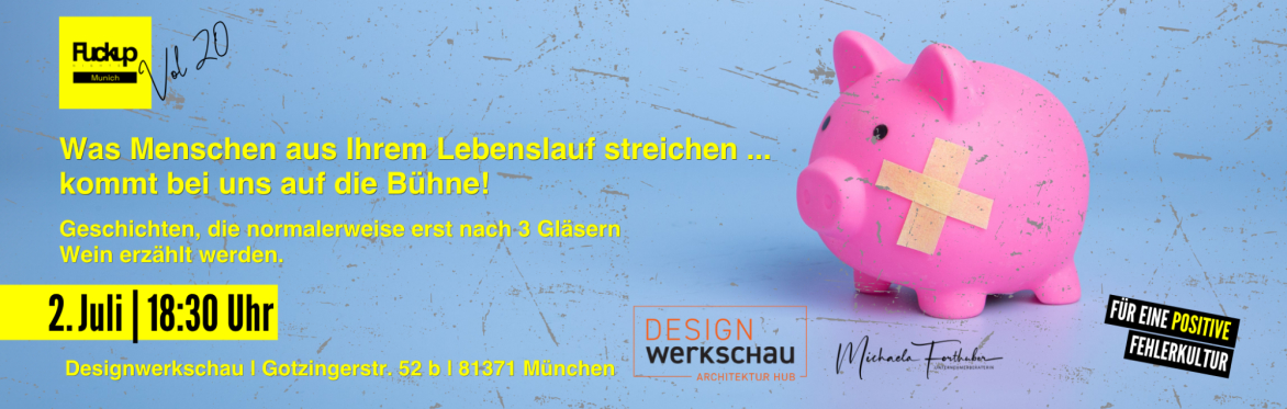 Gemand ist mit seinem Schuh in einen Kaugummi auf der Straße getreten und klebt fest Uhrzeit Tag und Ort der Fuckupnight sind vermerkt 24. Oktober 18 Uhr Einlass im WERK1 in München