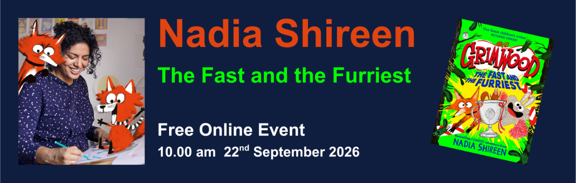 Picture of Nadia Shireen and the cover of her latest book The fast and the Furriest for free online event 10 am 22 September 2026