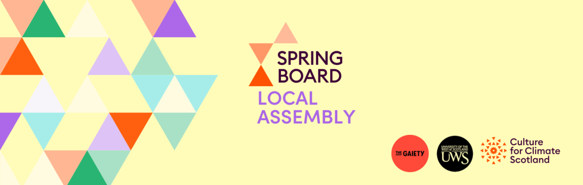 SPRINGBOARD local assembly graphic with colourful triangles and organisation logos