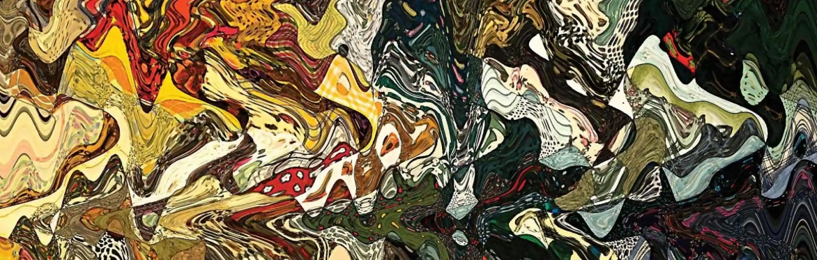 A colorful abstract painting showcasing a variety of hues and textures in a fluid composition.