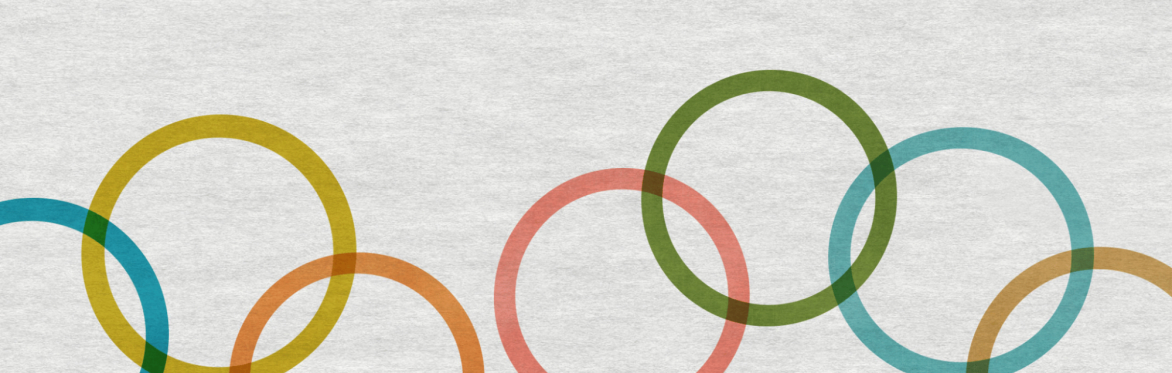 Abstract painting featuring multiple rings in varying colors against a textured gray background.