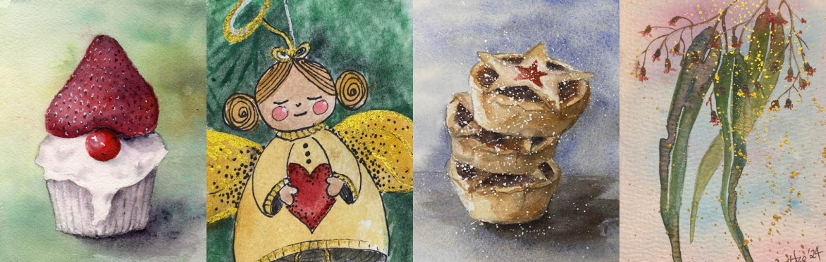 Watercolour and mixed media: Christmas Creations