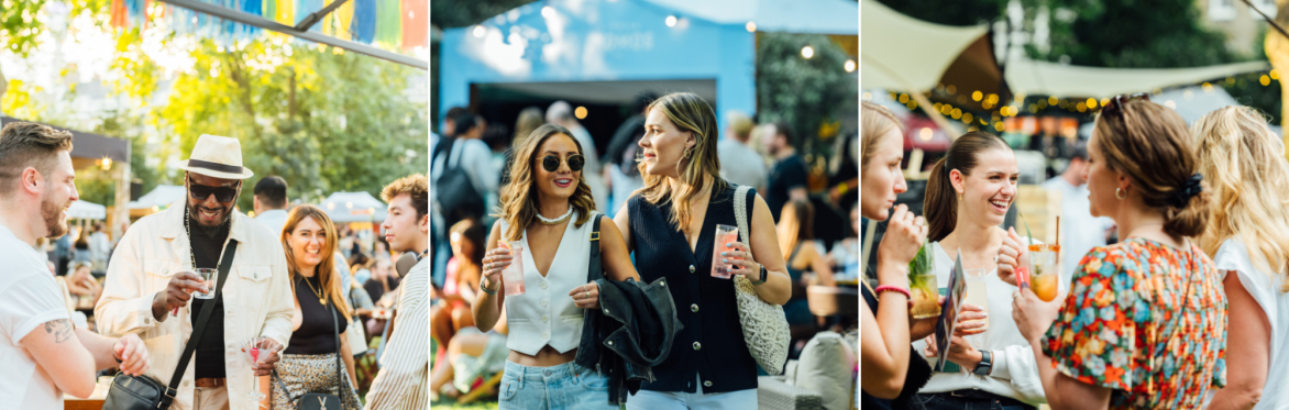 People enjoying cocktails in the sunshine at Cocktails in the City