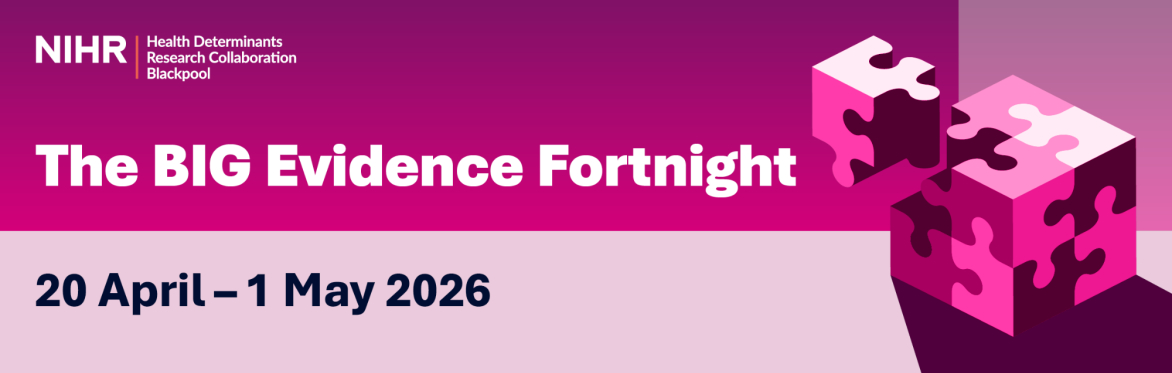 Image says Big Evidence Fortnight with a puzzle cube graphic and NIHR logo