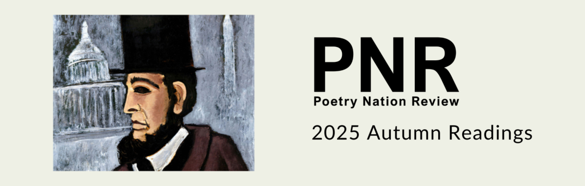 A white blue brown drawing of a shape on a beach beside the text PNR 2025 Spring Readings