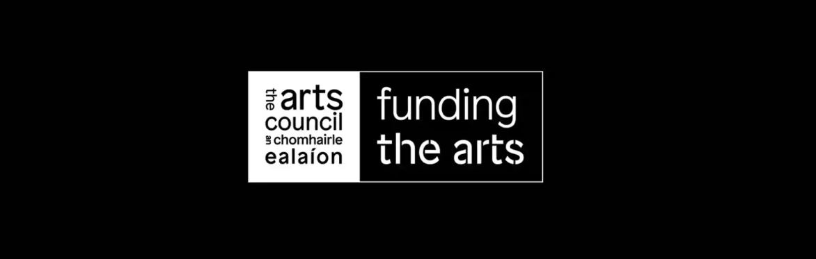 white arts council logo beside white text contained within a rectangle that says 'funding the arts'. the background is black.