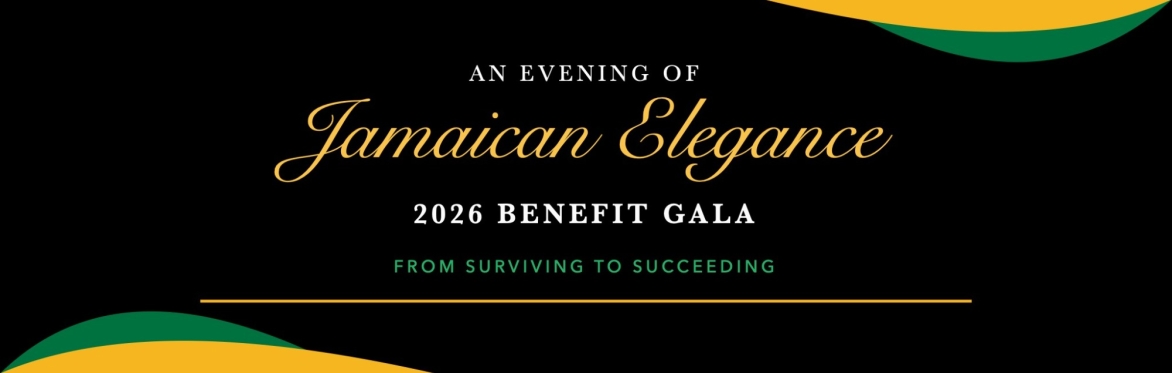 Judith Bowen Foundation gala artwork featuring Jamaican and American flags, event title, date, time, and featured guests.