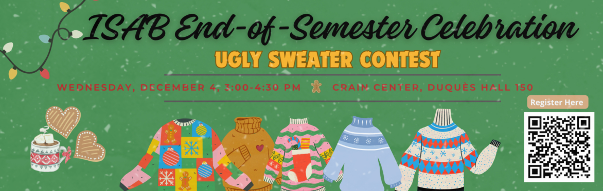 Banner for the Fall 2024 ISAB End-of-Semester Celebration, listing the date, time, and location