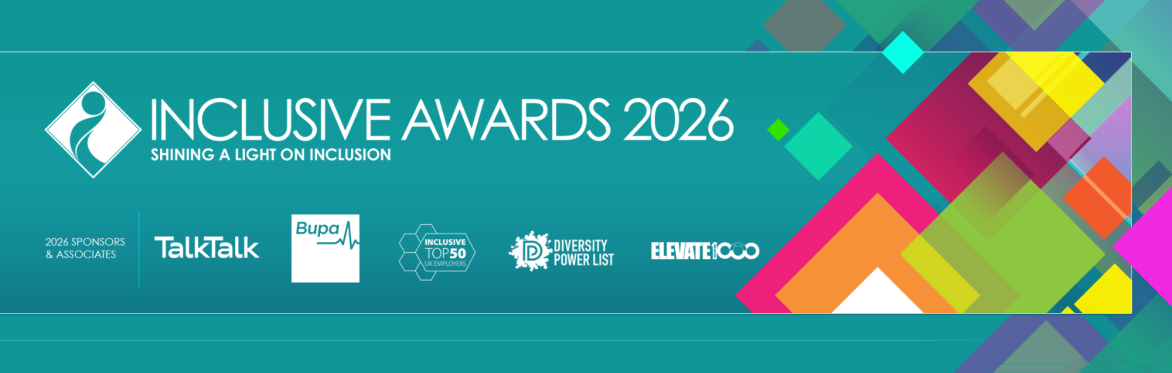 Inclusive Awards 2026 logo layered on multi-coloured background accompanied by the IT50, Diversity Power List and Elevate 1000 logos