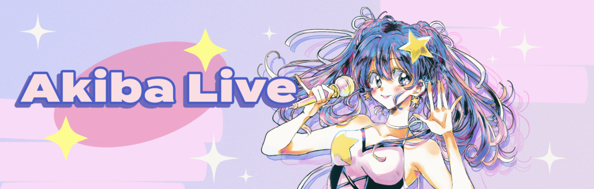 an anime girl holding a microphone surrounded by sparkles