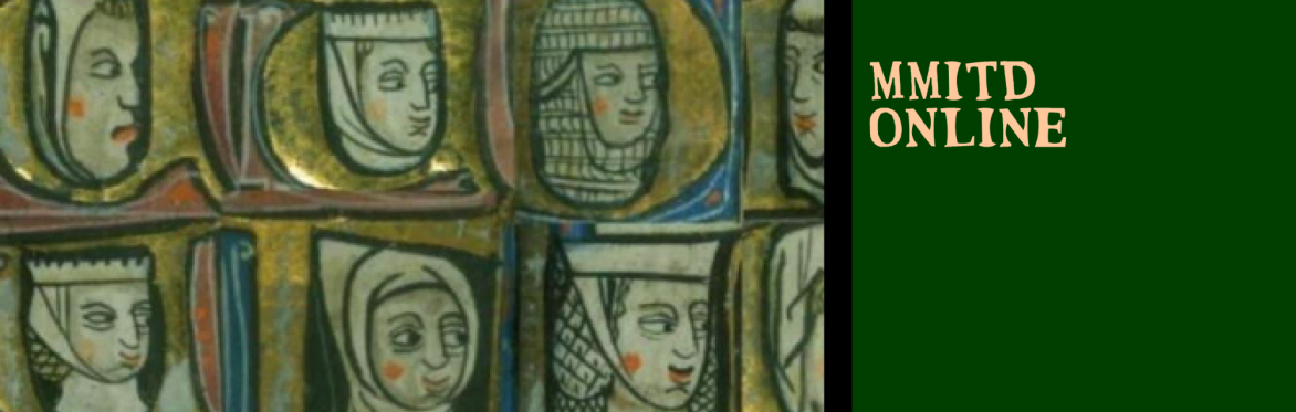 A medieval image of many faces in boxes with the words MMitD Online