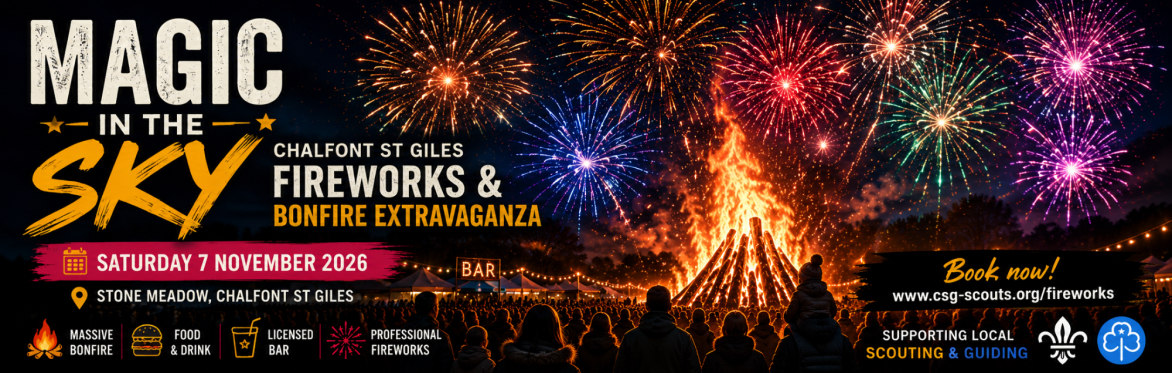Banner promoting the Magic in the Sky 2026 fireworks and bonfire event.