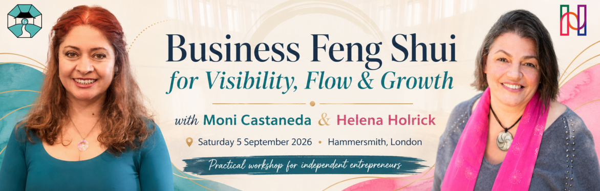 two women and a workshop title: Business Feng Shui for Visibility Flow and Growth