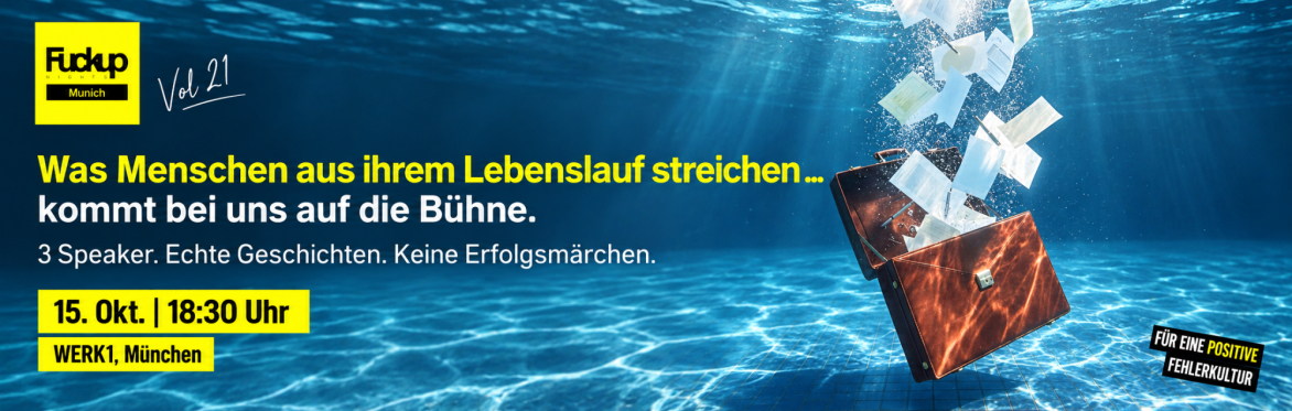 Arbeitsmappe die mit allen Papieren in einen Pool fällt und untergeht