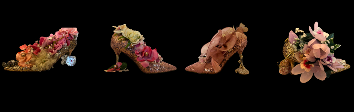 Details of Galentines' Gala with four pink shoewoohoos on yellow background