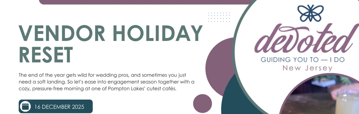 Devoted New Jersey Vendor Holiday Reset event flyer with date, time, and location details for a cozy end-of-year meetup at Hug A Mug café, featuring modern graphics and a photo of a Golden Milk latte.
