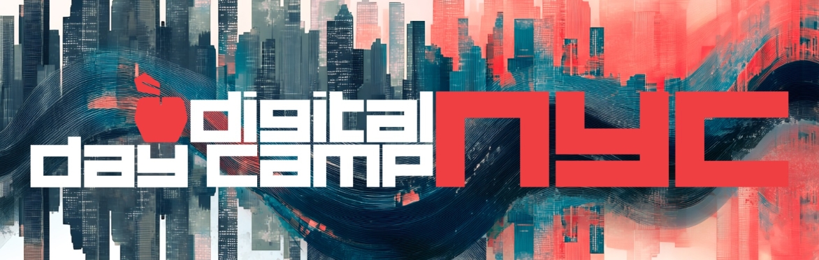 stylized digital day camp with a red maple leaf
