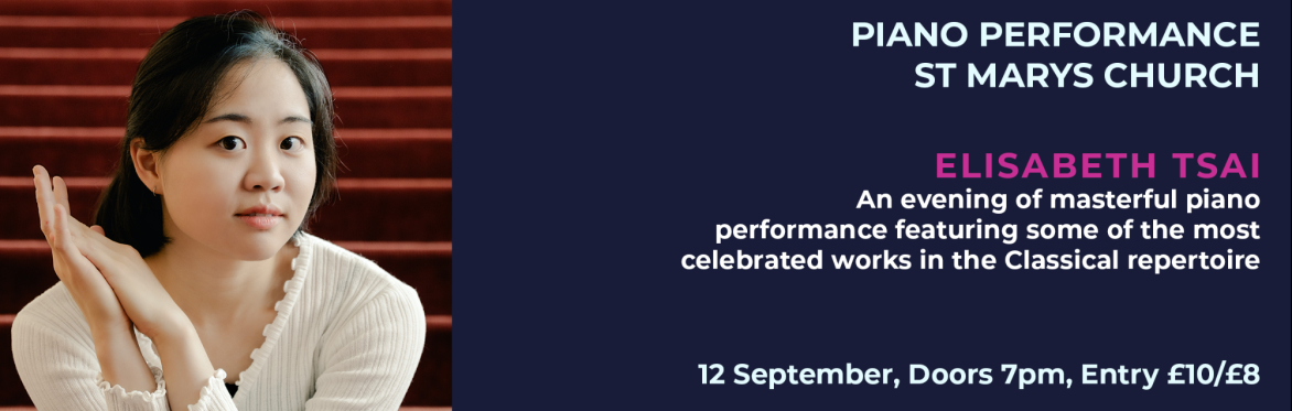 Elisabeth Tsai performer with details of the event 12th September Tickets £10/£8