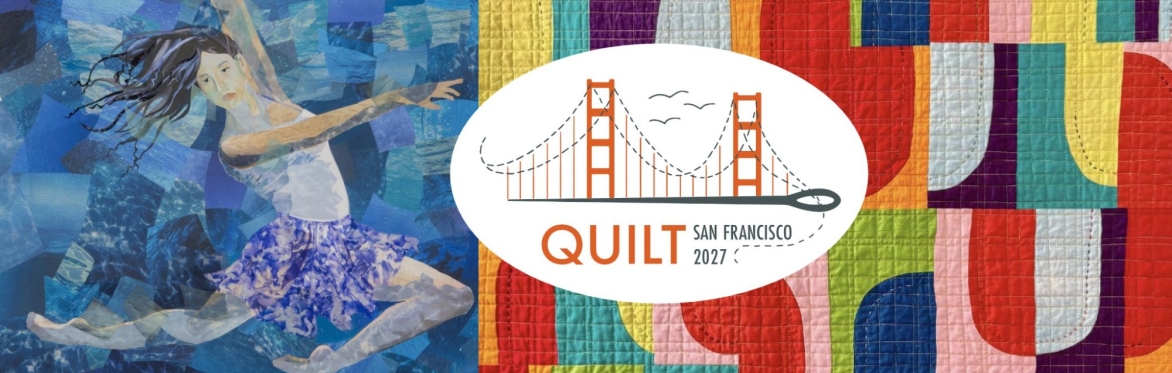 QUILT San Francisco Logo on a background of quilts